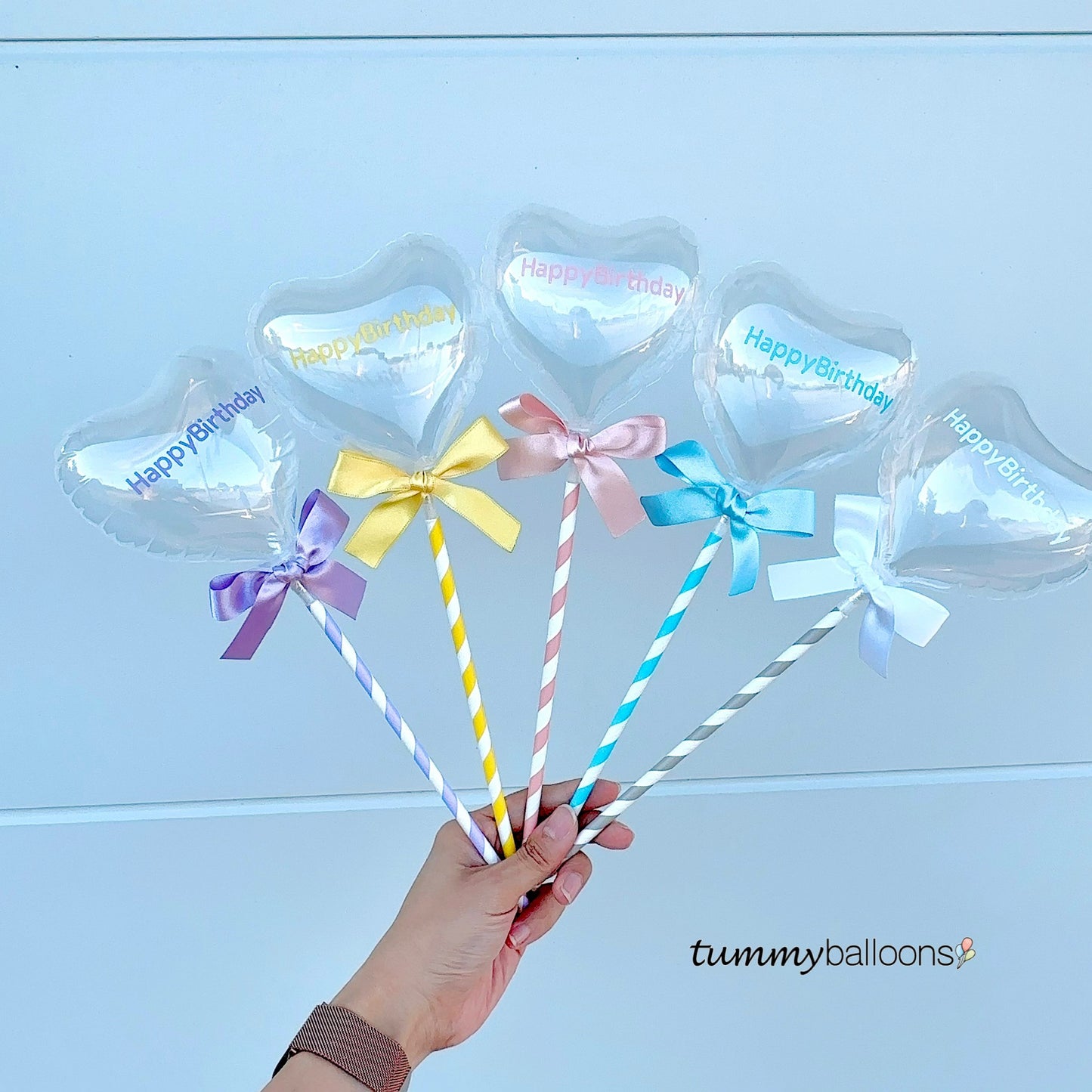 スティックバルーン【カラー文字・クリアハートSサイズ】*balloon_clearHS