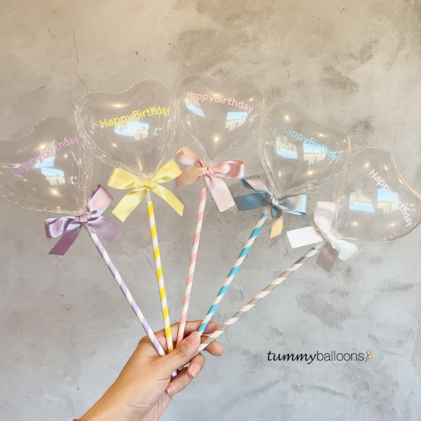 スティックバルーン【カラー文字・クリアハートSサイズ】*balloon_clearHS