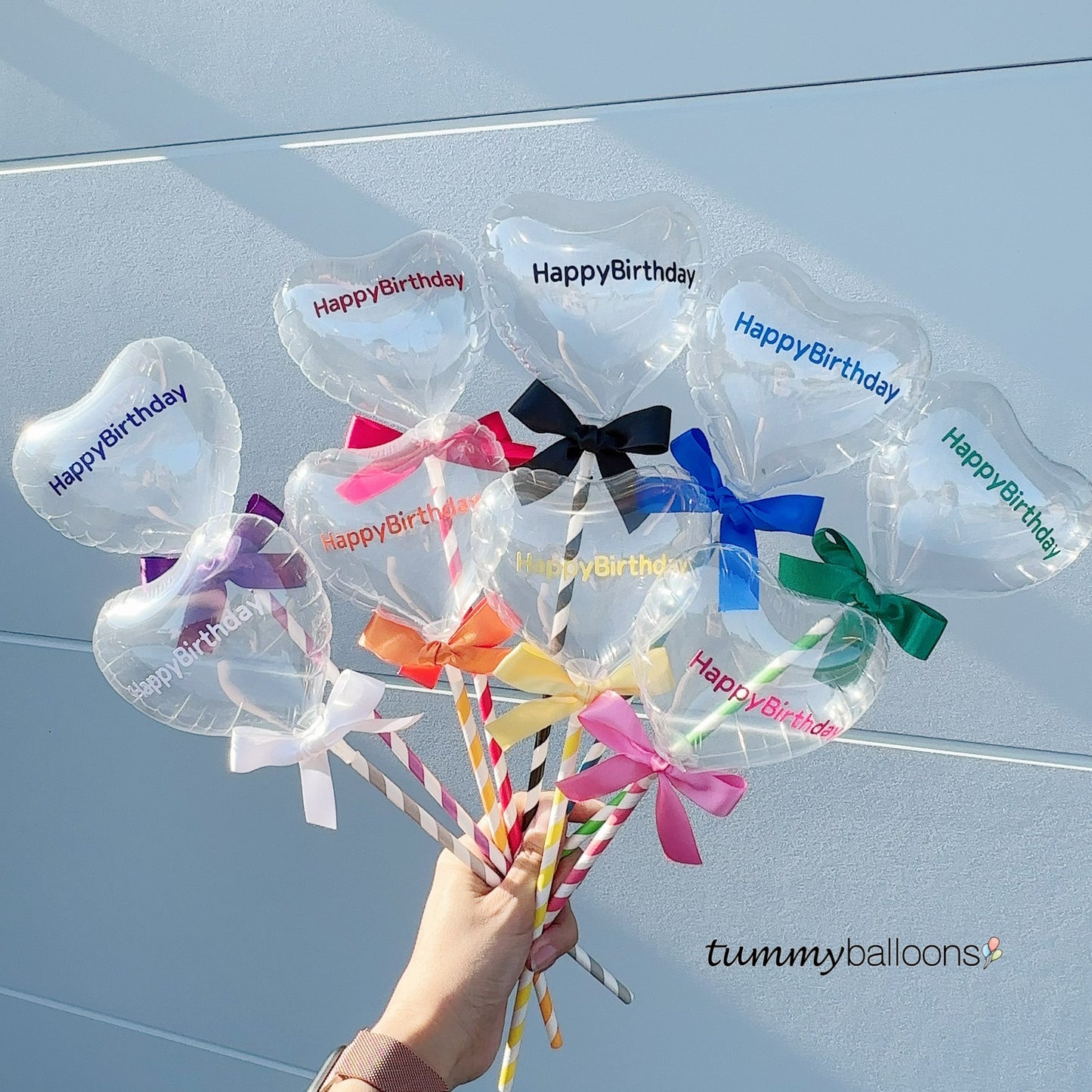 スティックバルーン【カラー文字・クリアハートSサイズ】*balloon_clearHS