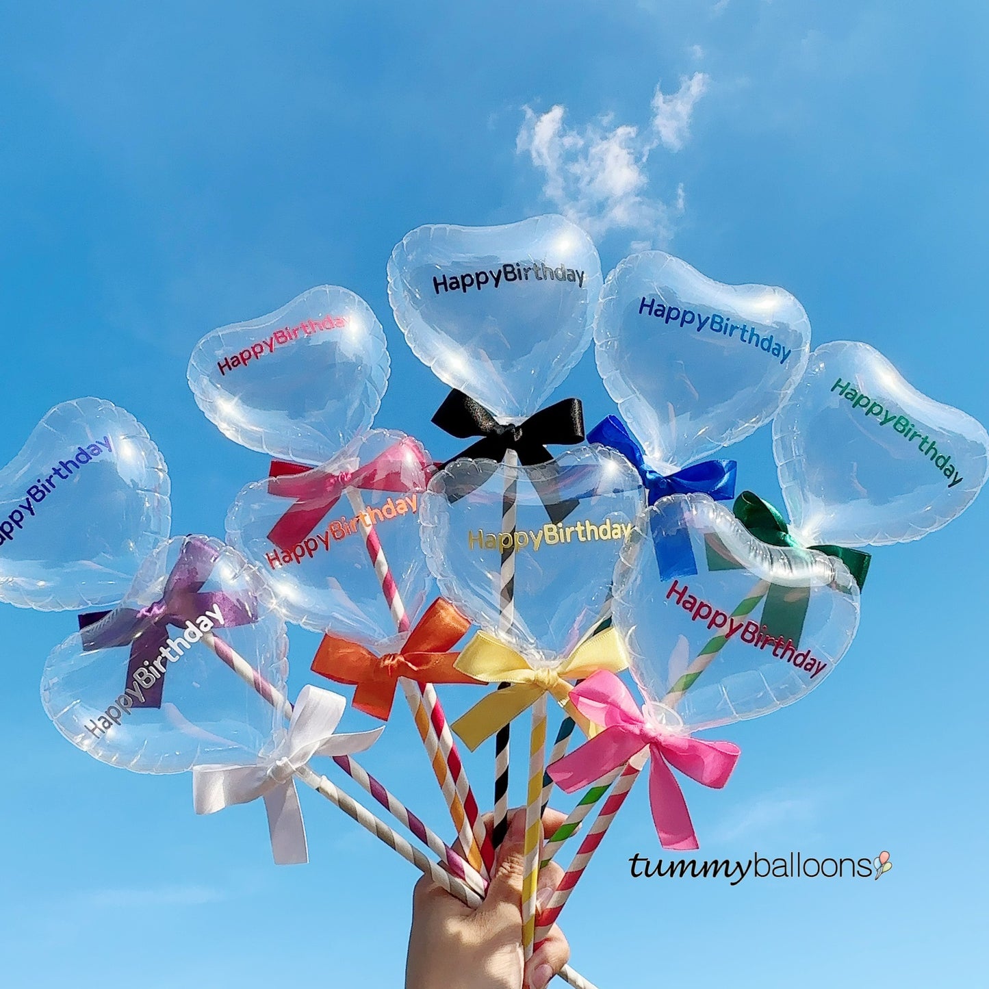 スティックバルーン【カラー文字・クリアハートSサイズ】*balloon_clearHS