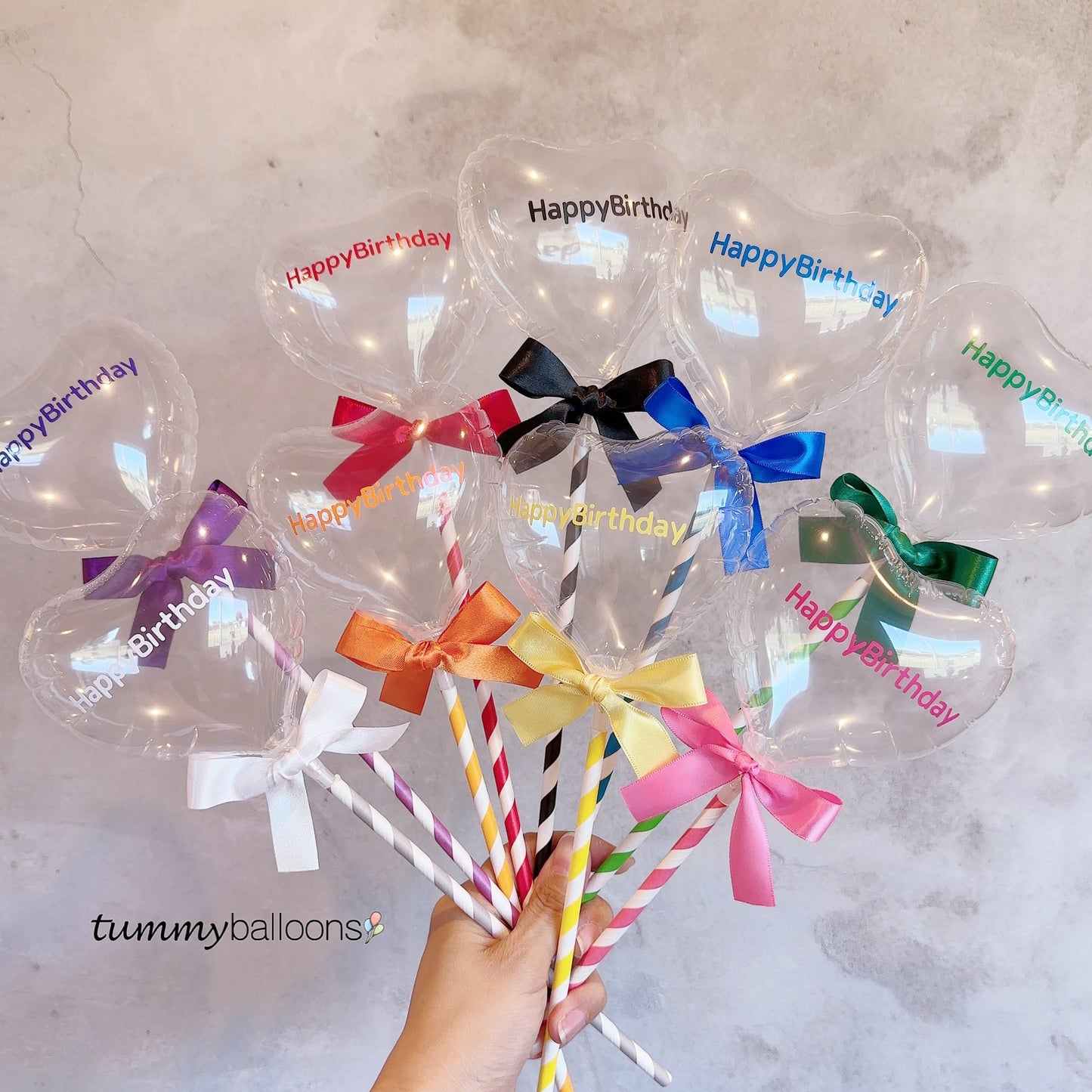 スティックバルーン【カラー文字・クリアハートSサイズ】*balloon_clearHS