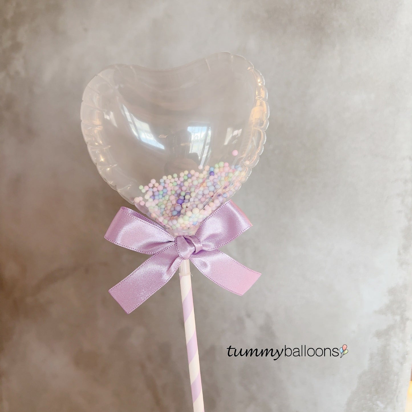 スティックバルーン【クリア・コンフェッティハートSサイズ】*balloon_clearconfettiHS