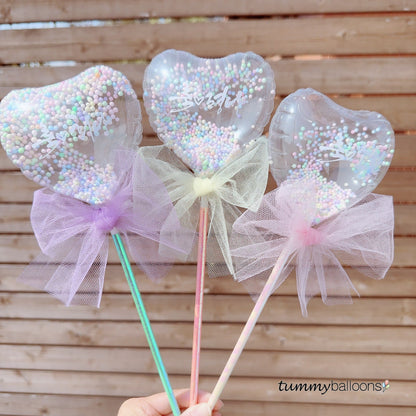 スティックバルーン【クリア・コンフェハートS・チュールリボン】＊balloon_clearconfettiHS_tulle